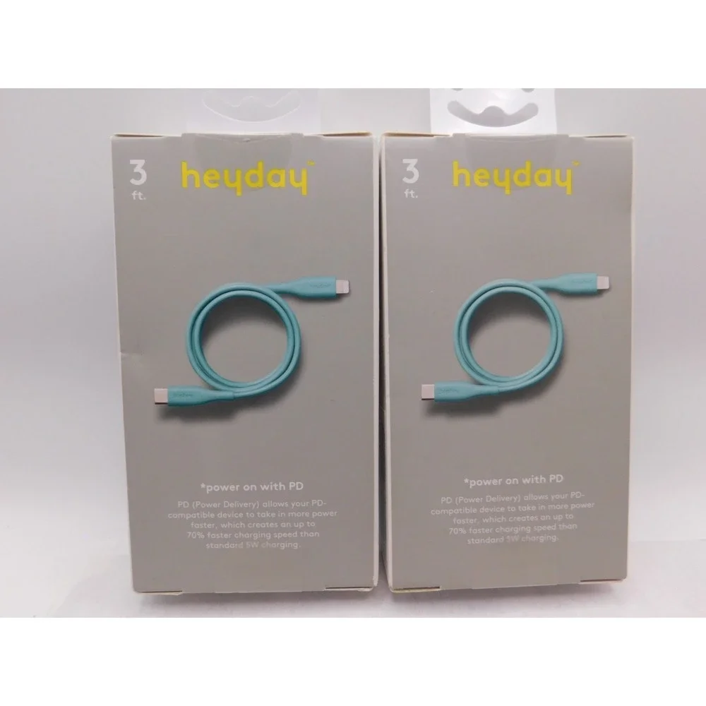 Heyday 3ft Ltng to USB-C Fast Charging Cable Aqua Lot of 2